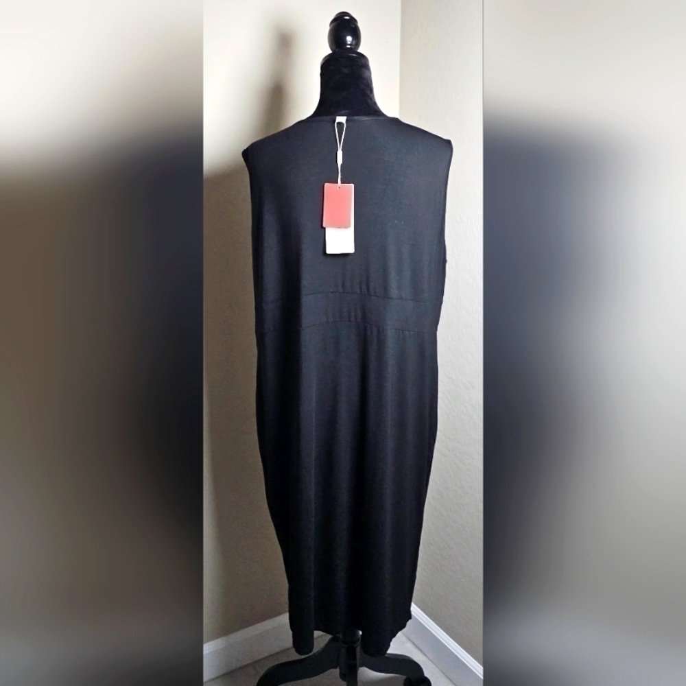 Black Plus Size 2XL Sleeveless Deep V Neck Front Split Wrap Dress NWT - Picture 4 of 5